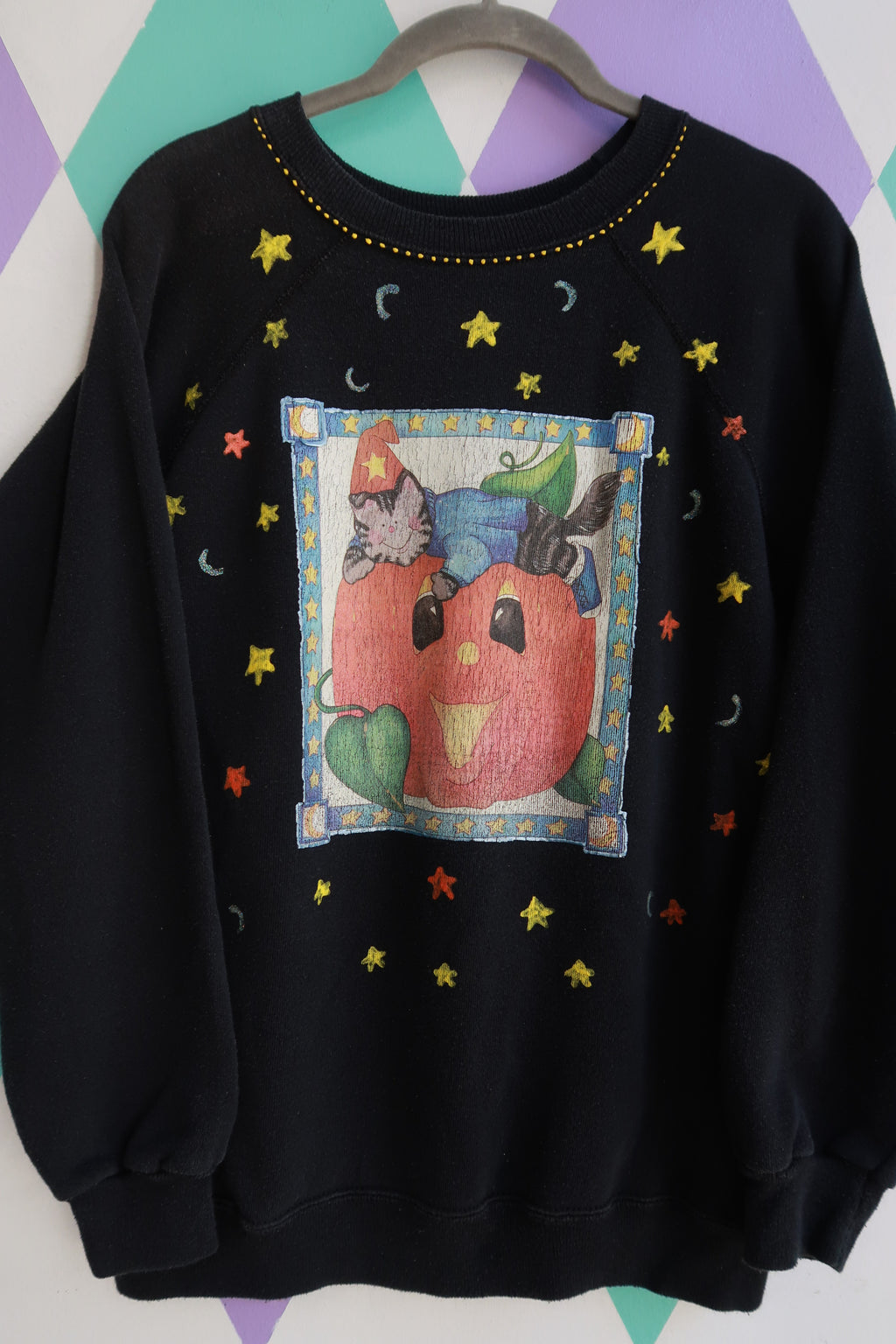Vintage Halloween Black Cat Pumpkin Sweatshirt