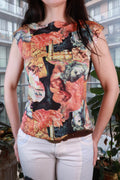 Vintage 2000s Renaissance art print fitted women's top by Elektra Vintage featuring classical statue graphic and Y2K style.