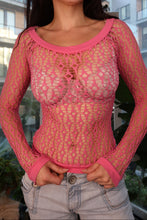 Load image into Gallery viewer, Vintage 2000s Hot Pink Fishnet Long Sleeve Rave Top
