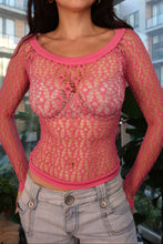 Load image into Gallery viewer, Vintage 2000s Hot Pink Fishnet Long Sleeve Rave Top
