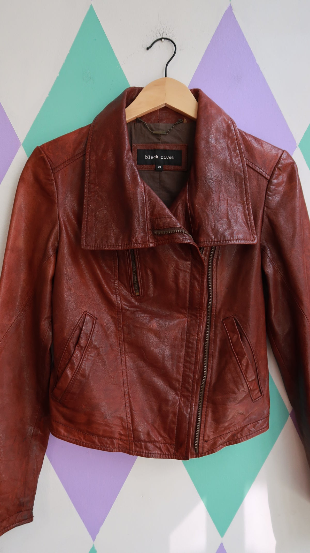 Vintage Brown Genuine Leather Moto Jacket