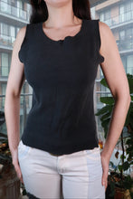 Load image into Gallery viewer, Vintage 2000s Gap black ribbed sleeveless raw edge tank top for women, styled on a hanger.
