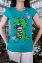 Load image into Gallery viewer, Women's vintage dinosaur graphic tee by Elektra Vintage featuring a "Rawr!!" design, perfect for cute Y2K kawaii style.
