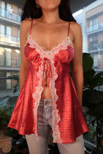 Load image into Gallery viewer, Vintage 2000s Red Satin Babydoll Top with Lace Trim

