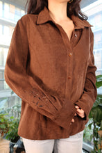 Load image into Gallery viewer, Brown Faux Suede Button-Up Shirt
