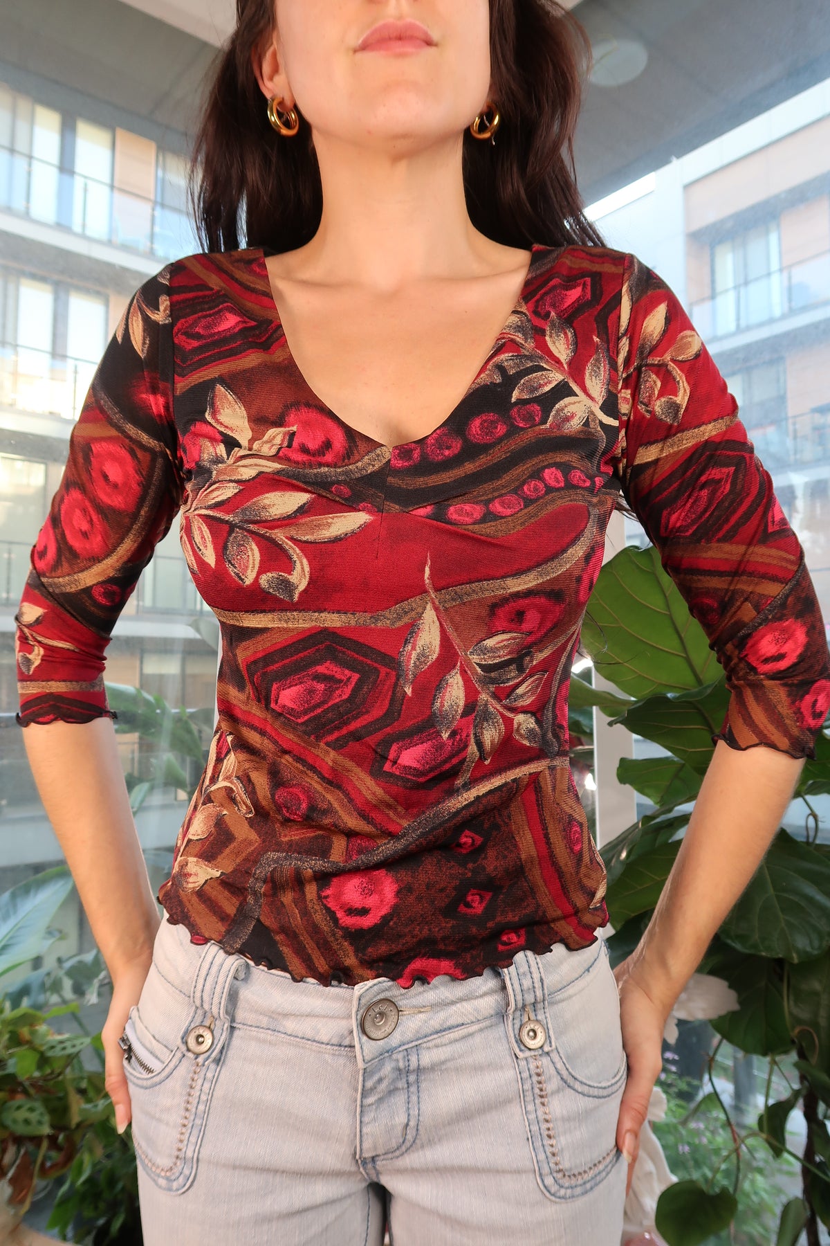 NWT Vintage 90s Abstract Floral Mesh Top