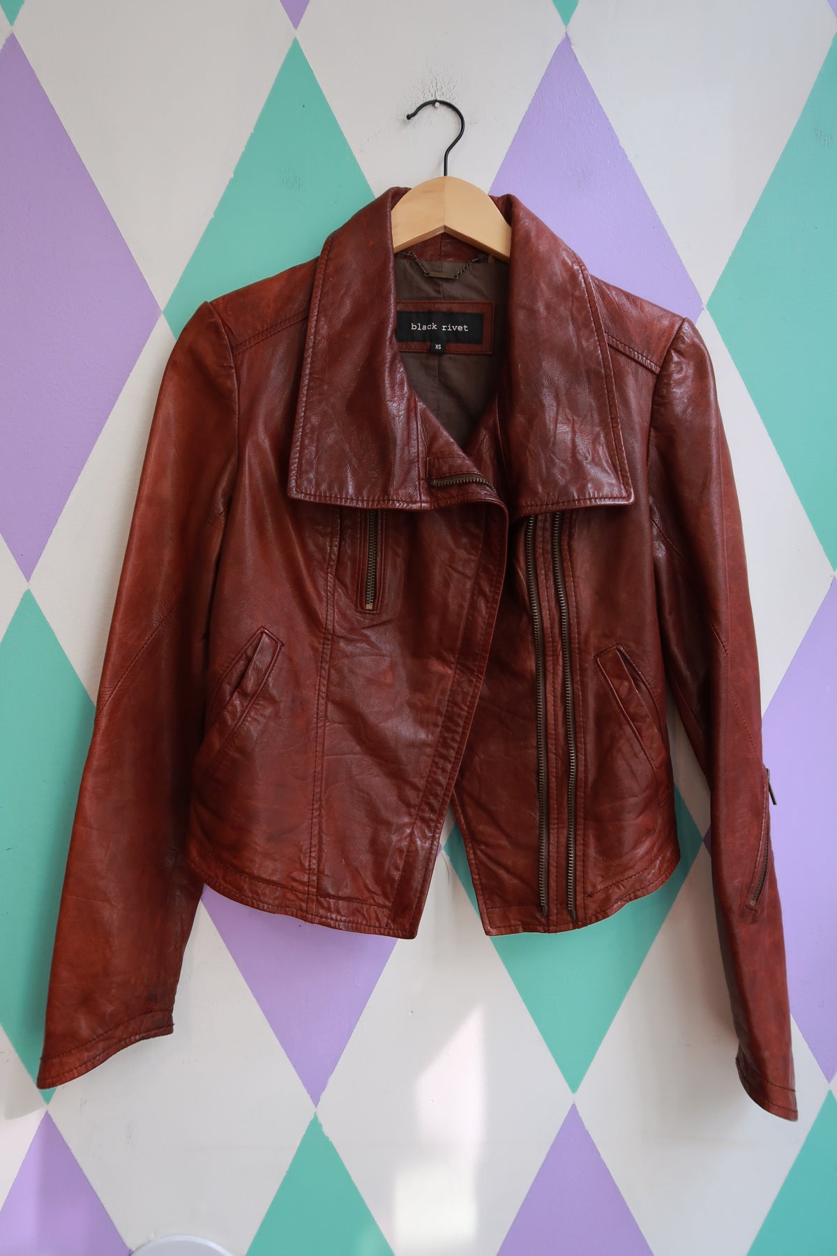 Vintage Brown Genuine Leather Moto Jacket