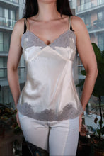 Load image into Gallery viewer, Vintage Ivory satin lace trim cami top for women by Elektra Vintage, featuring delicate lace and satin fabric details.
