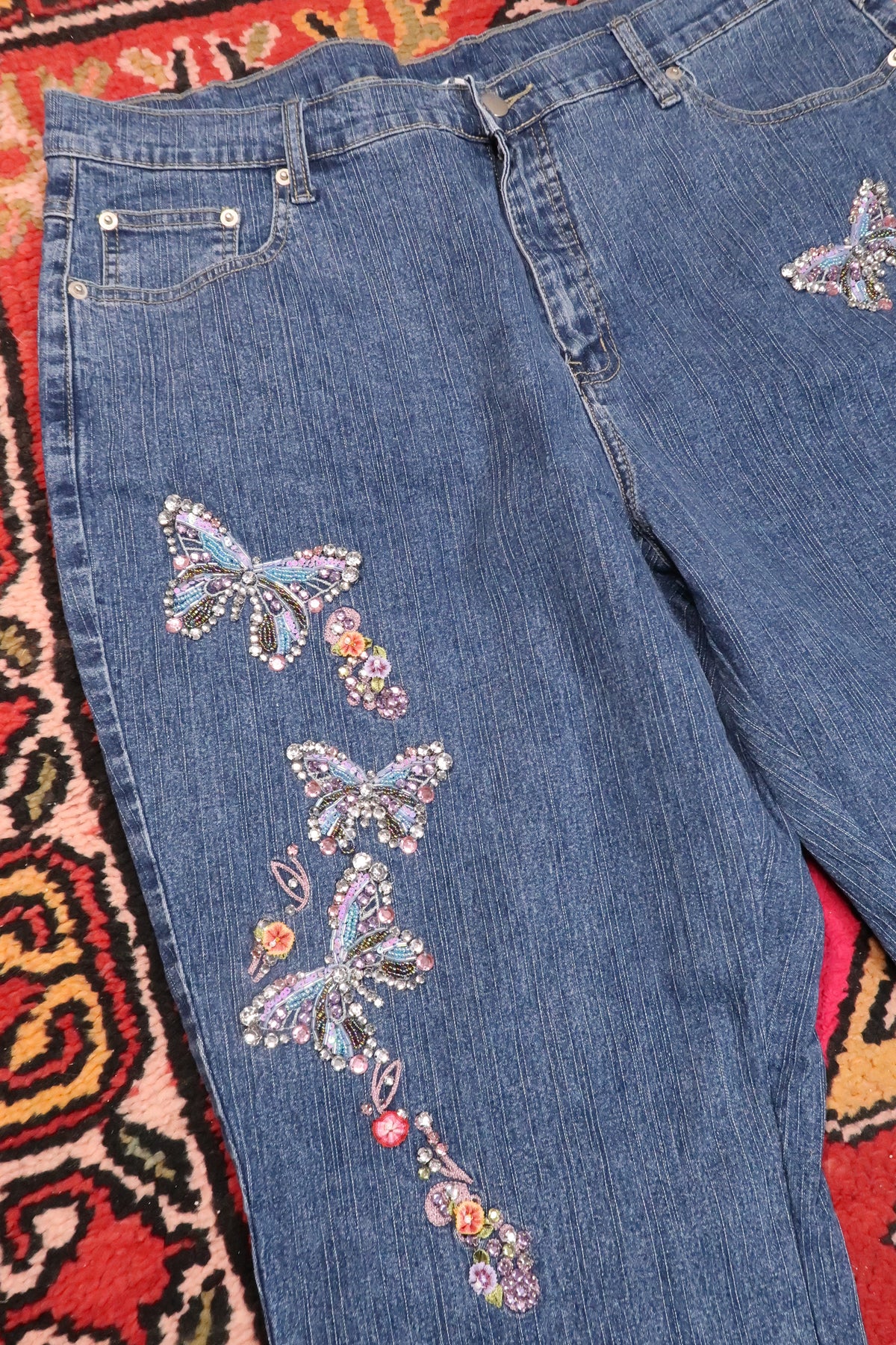 Vintage 2000s Rhinestone Butterfly Jeans