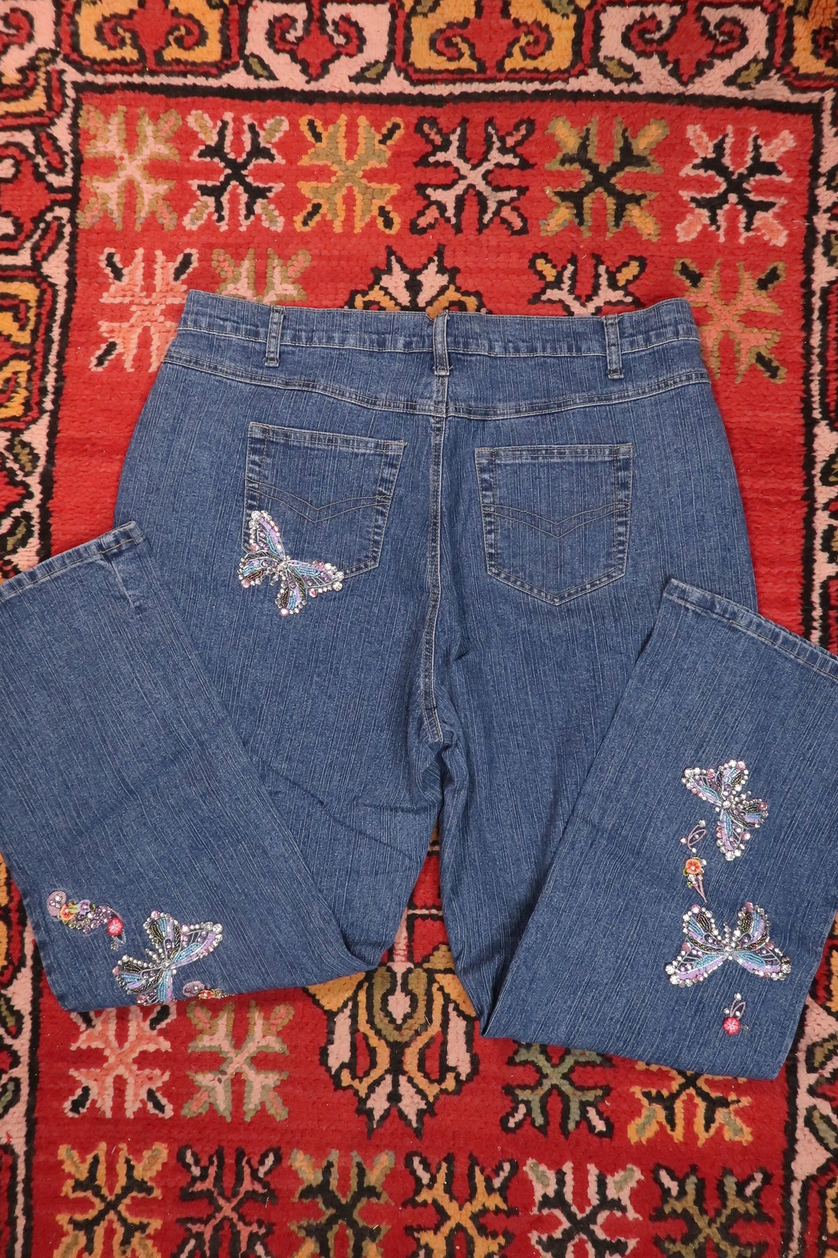Vintage 2000s Rhinestone Butterfly Jeans