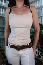 Load image into Gallery viewer, Elektra Vintage cream fitted spaghetti strap cami tank top for women, 2000s style with a sleek, fitted design and thin straps.
