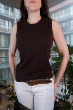 Load image into Gallery viewer, Vintage Elektra Women's Brown Cashmere Sleeveless Knit Top, minimalist soft cashmere sweater tank with a fitted silhouette.

