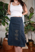 Vintage 2000s Embroidered Denim Midi Skirt