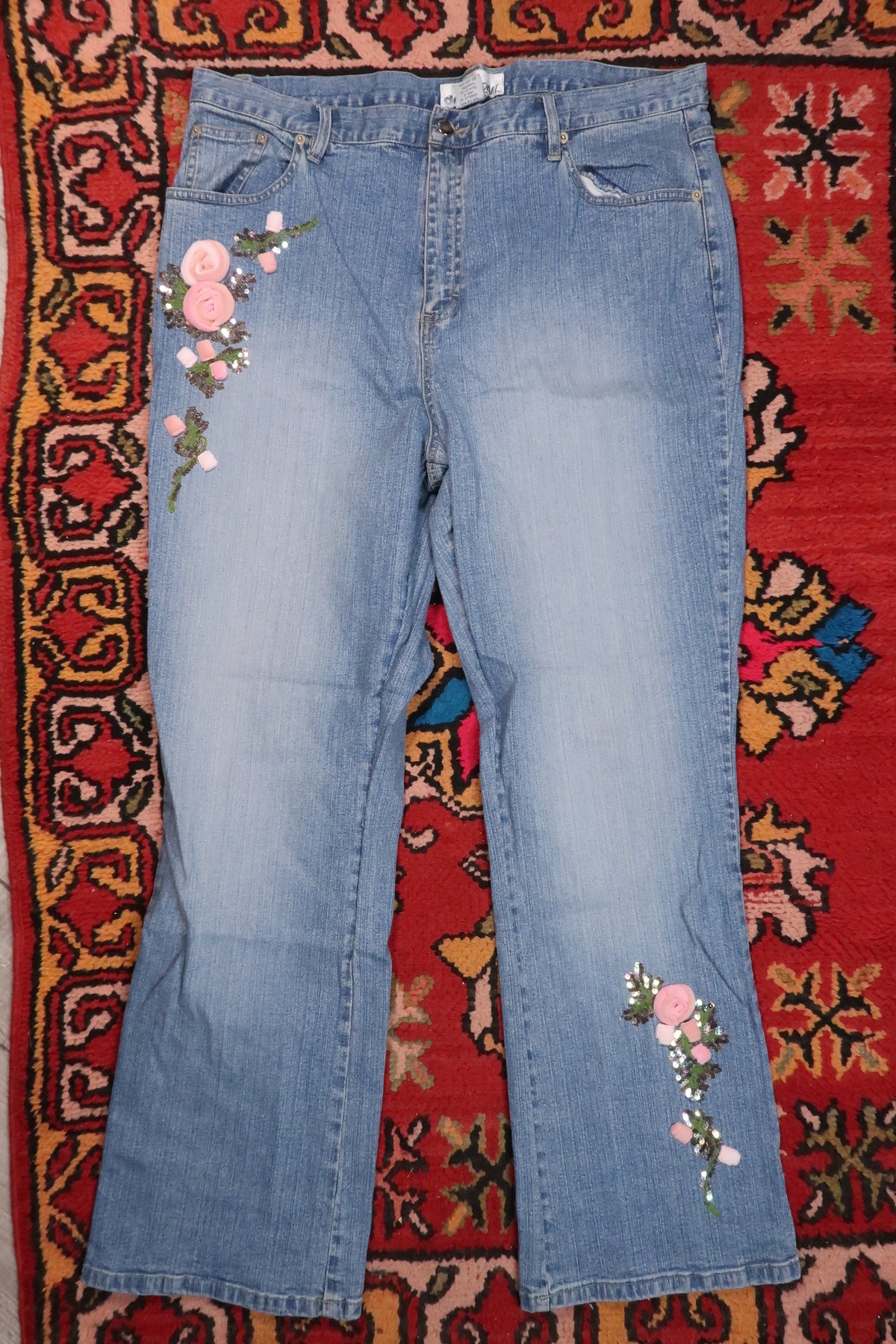 Vintage 2000s Floral Appliqué Embellished Jeans