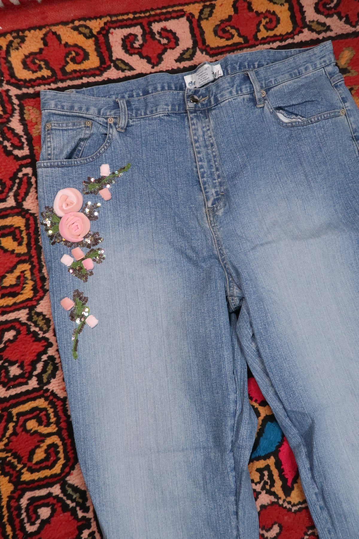 Vintage 2000s Floral Appliqué Embellished Jeans