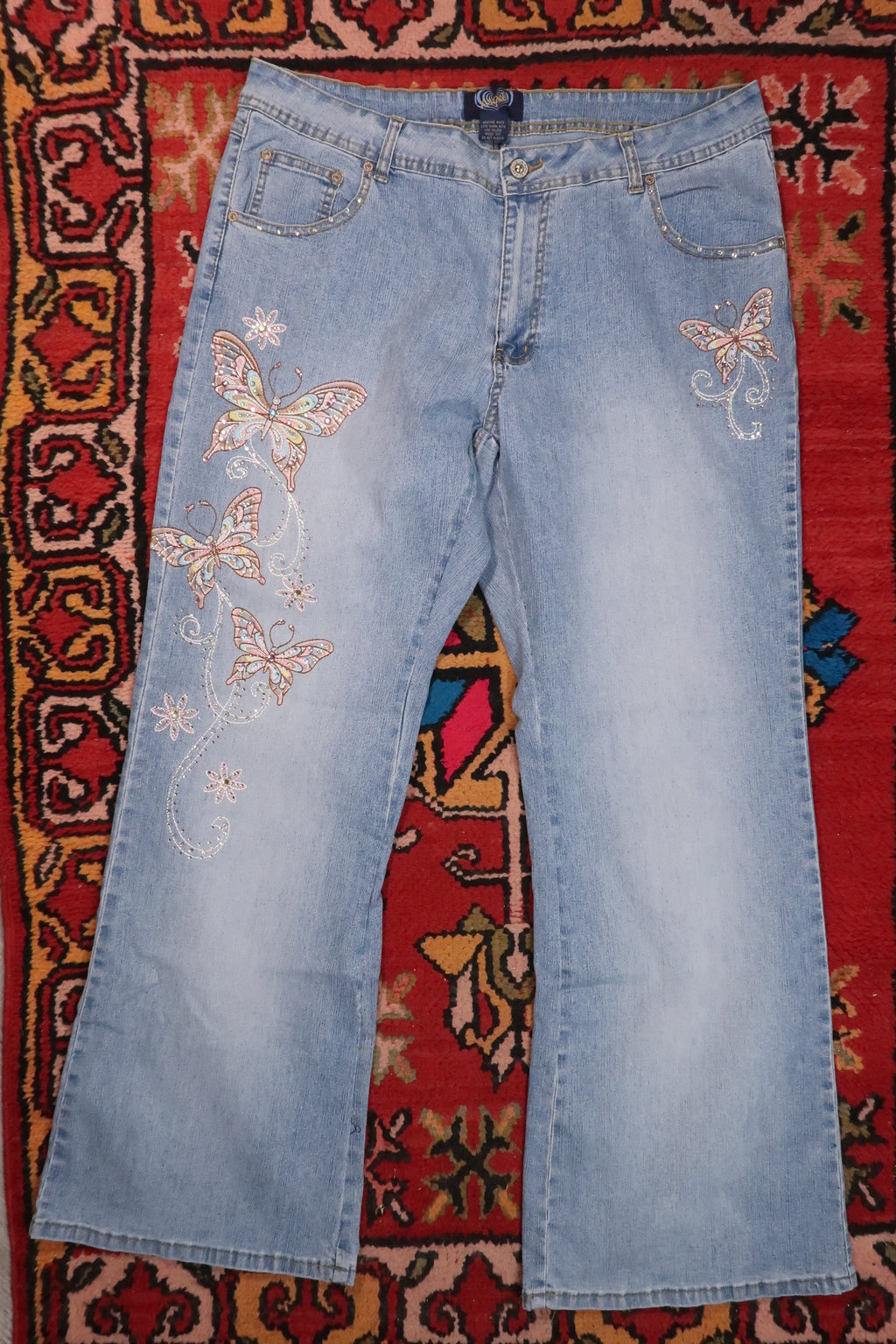 Vintage 2000s Rhinestone Butterfly Embroidered Jeans