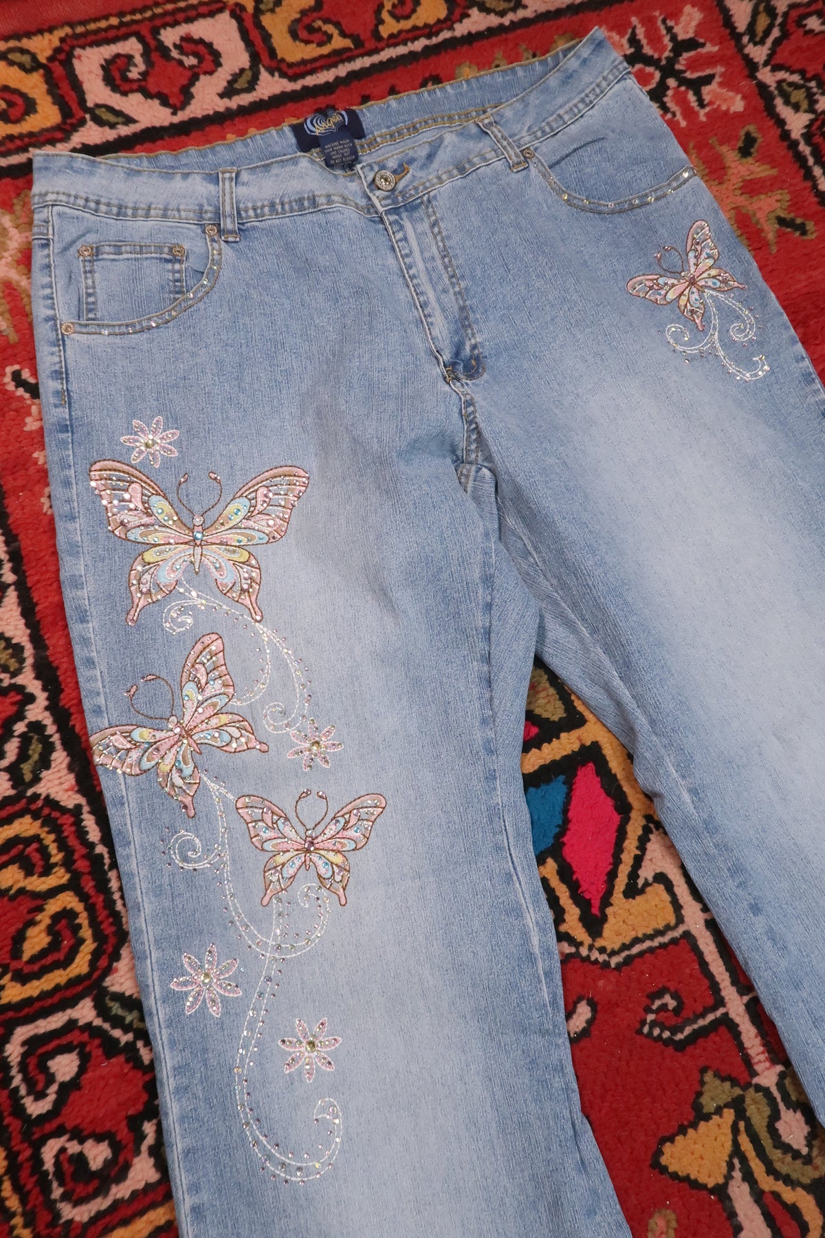 Vintage 2000s Rhinestone Butterfly Embroidered Jeans