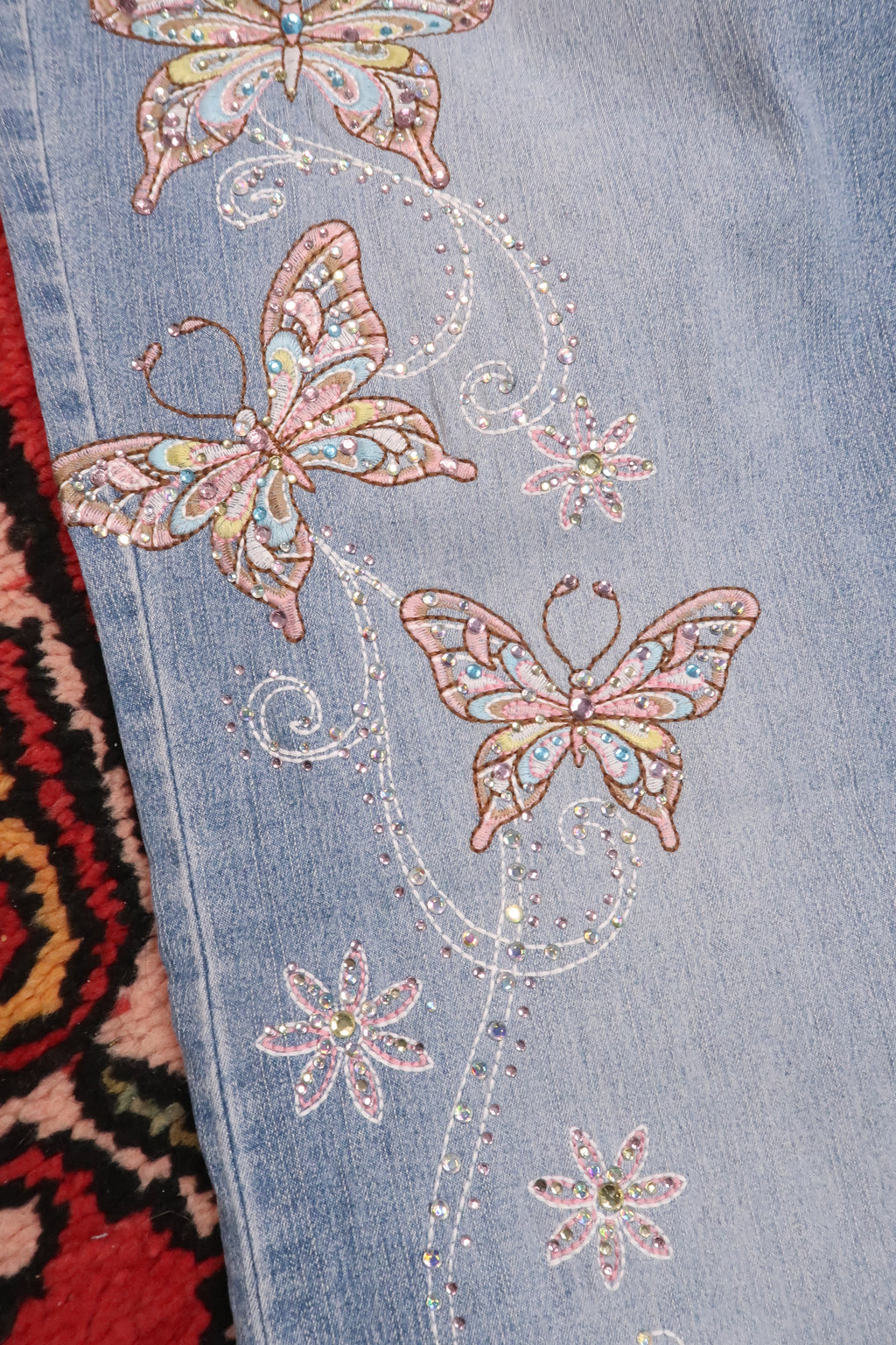 Vintage 2000s Rhinestone Butterfly Embroidered Jeans
