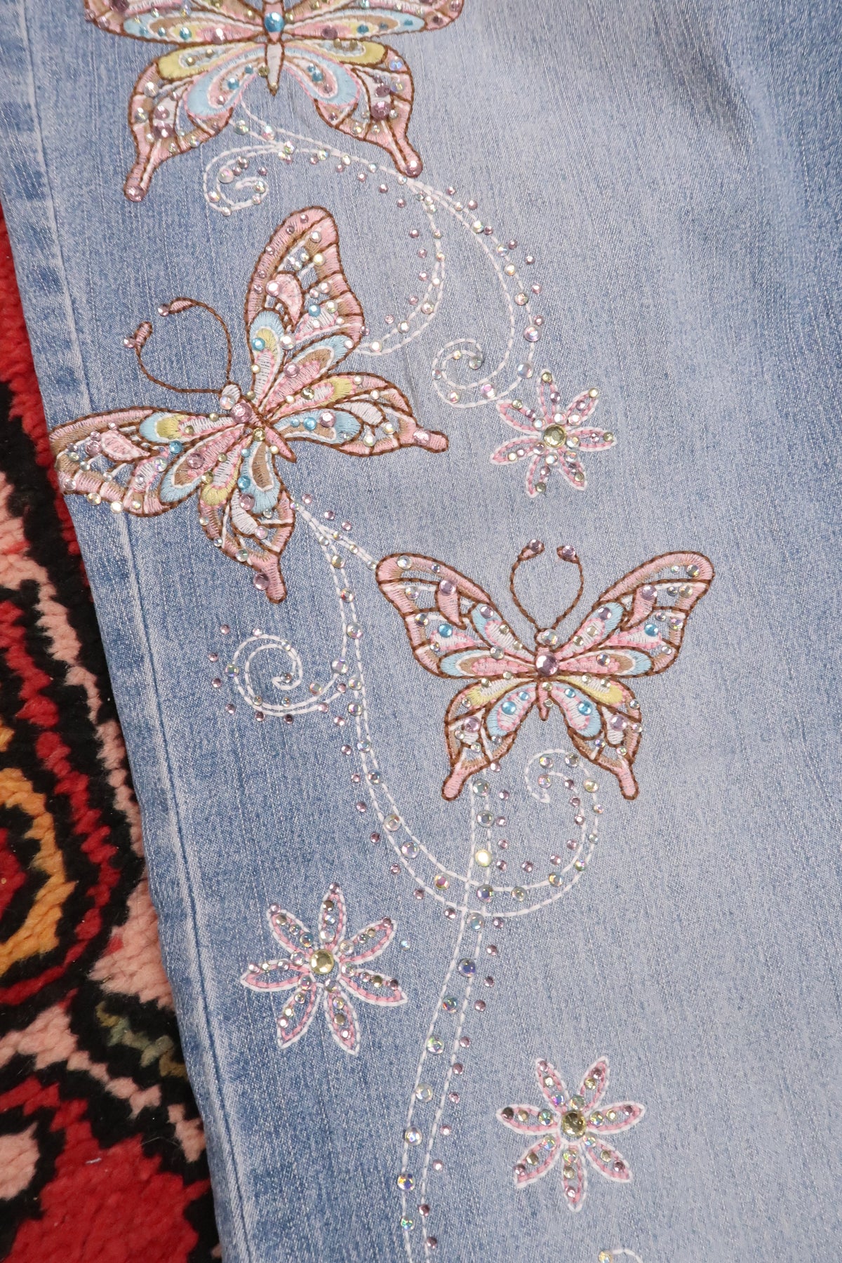 Vintage 2000s Rhinestone Butterfly Embroidered Jeans