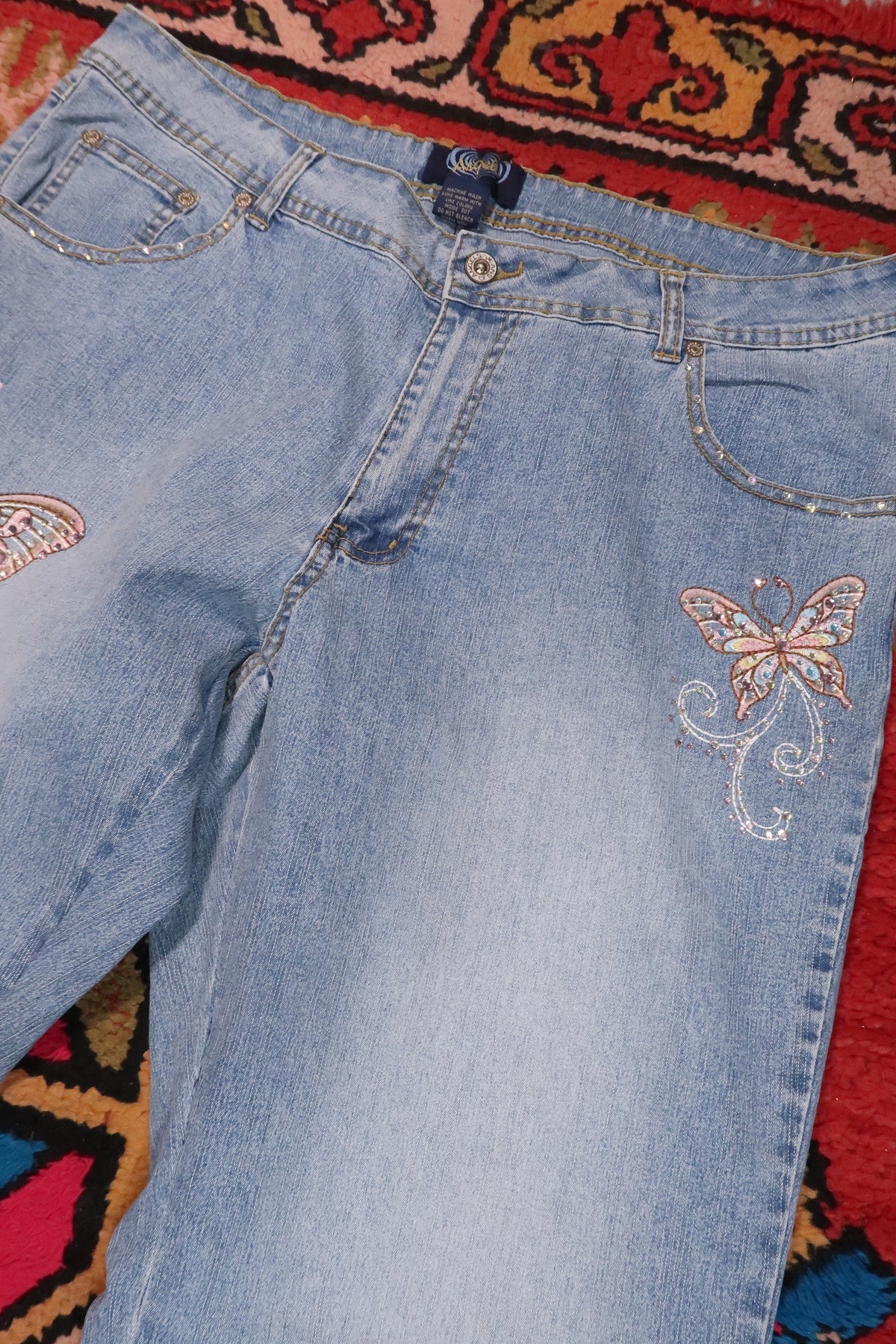 Vintage 2000s Rhinestone Butterfly Embroidered Jeans