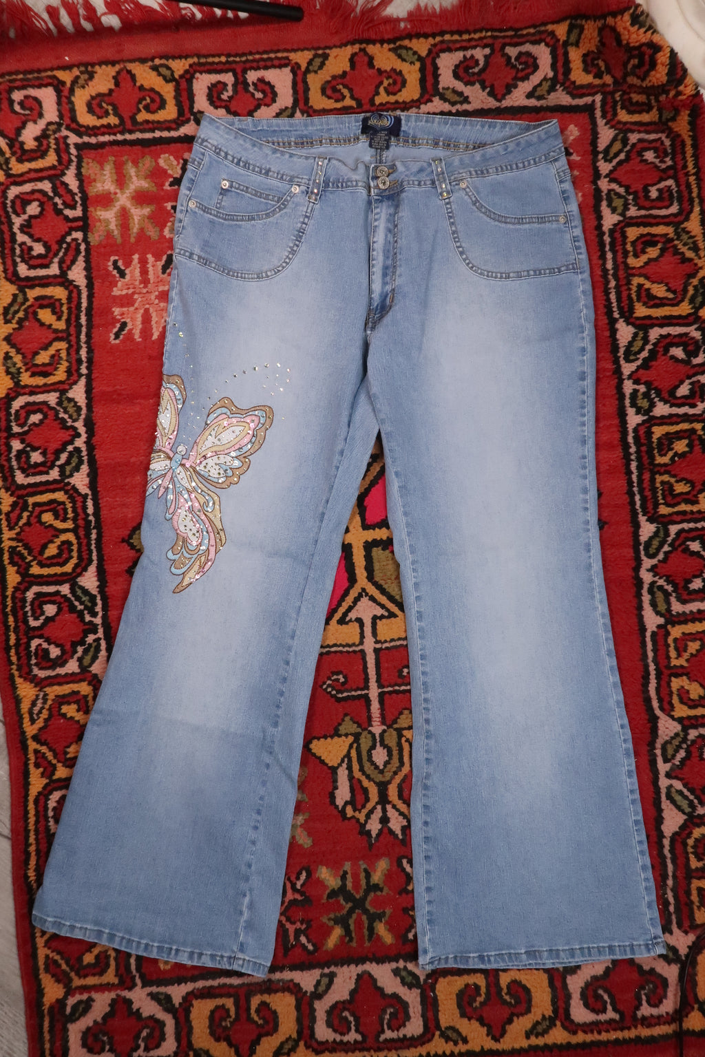 Vintage 2000s Sequin Butterfly Flare Jeans - Elektra Vintage