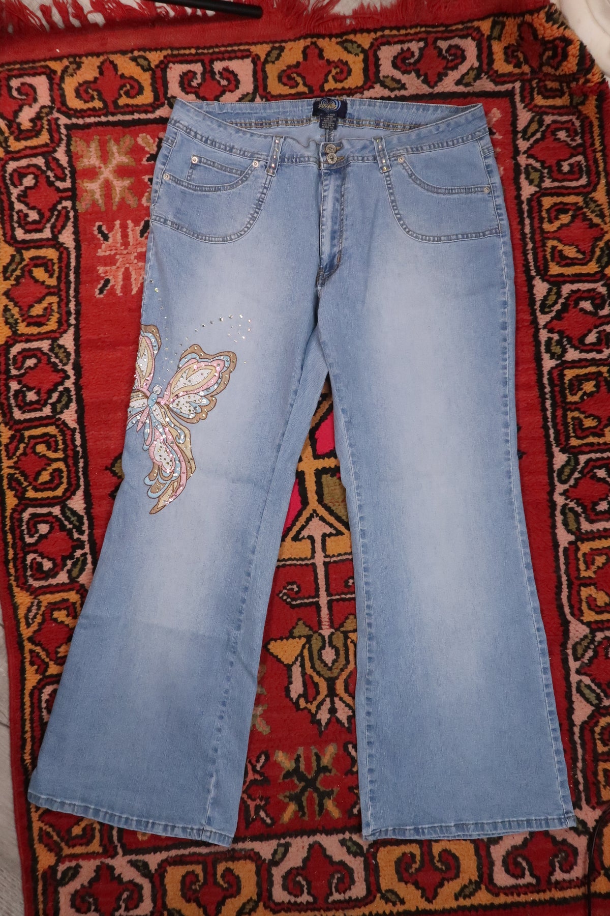 Vintage 2000s Sequin Butterfly Flare Jeans