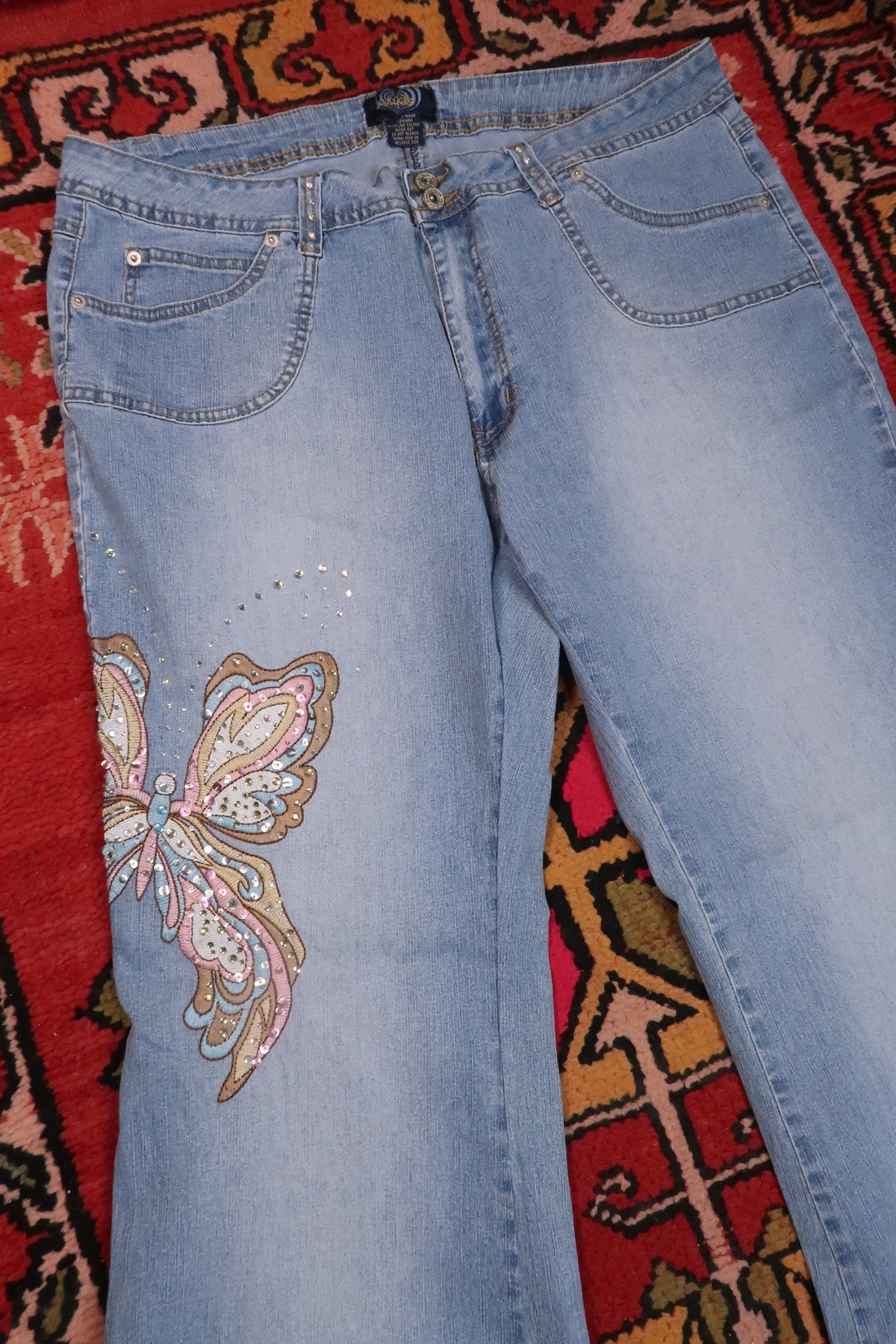 Vintage 2000s Sequin Butterfly Flare Jeans - Elektra Vintage