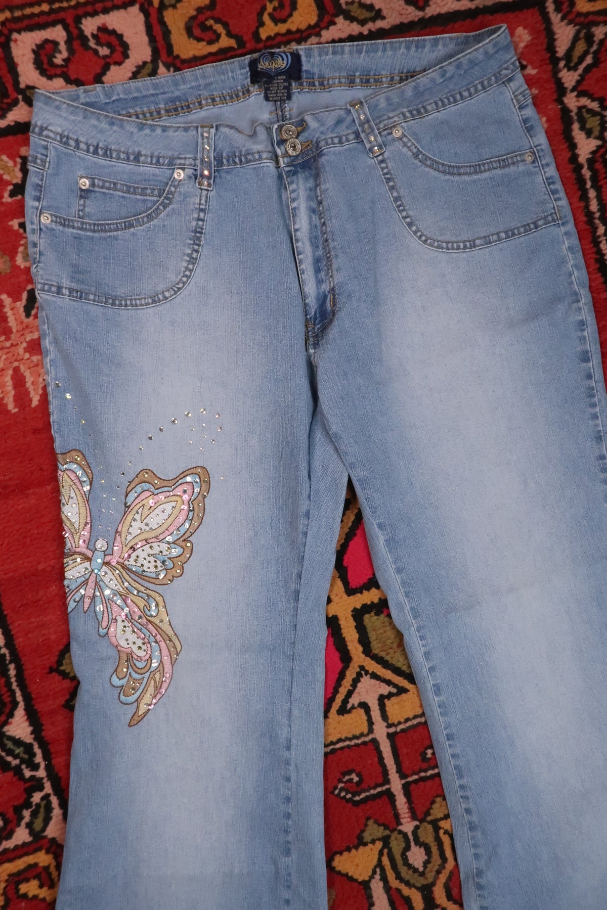 Vintage 2000s Sequin Butterfly Flare Jeans - Elektra Vintage