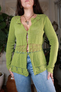 Vintage 2000s Green Crochet Cardigan
