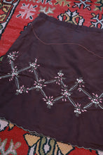 Load image into Gallery viewer, Vintage chocolate brown silk embroidered mini skirt by Elektra Vintage, featuring intricate embroidery and a classic fit.
