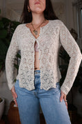 Vintage Ivory Floral Crochet Cardigan