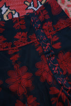 Load image into Gallery viewer, Black and red sheer silk floral ruffle mini skirt by Elektra Vintage, vintage 2000s skirt with feminine ruffle details.
