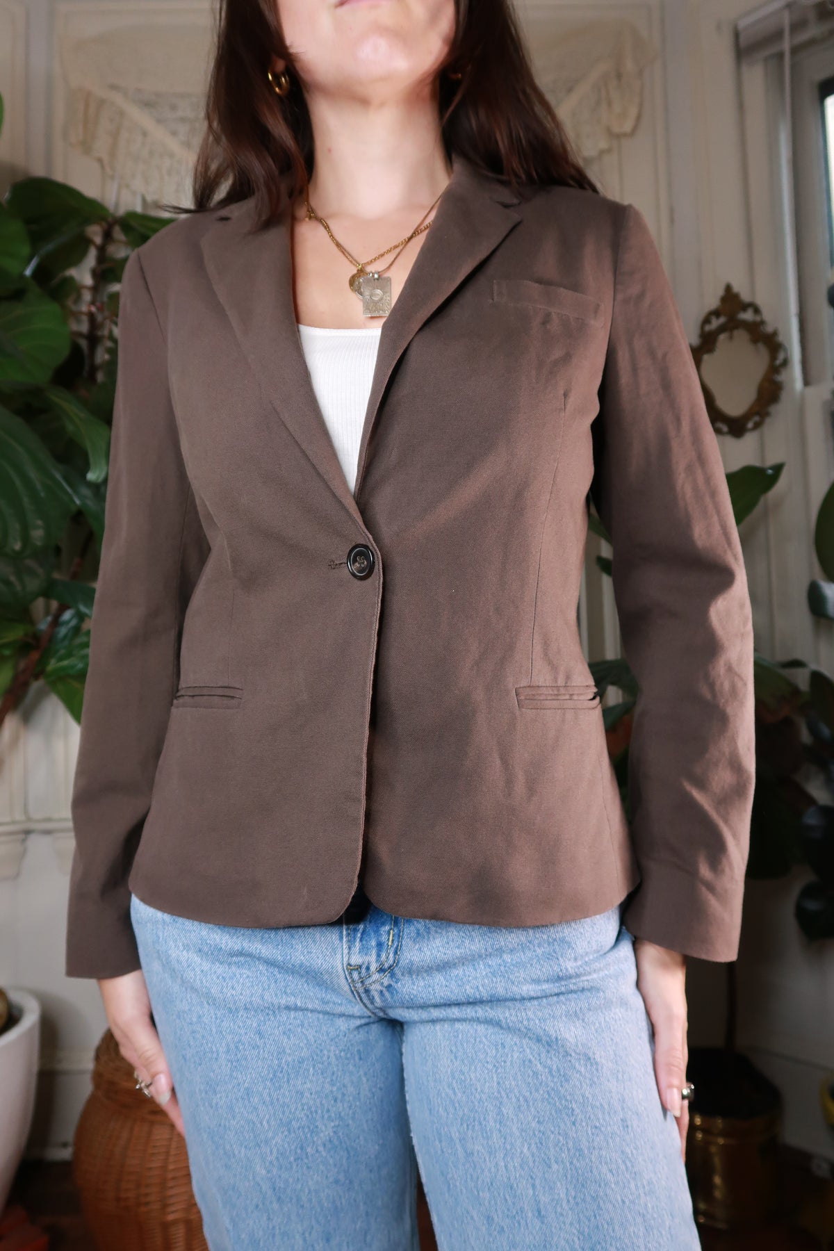 Theory Brown Fitted Single Button Blazer