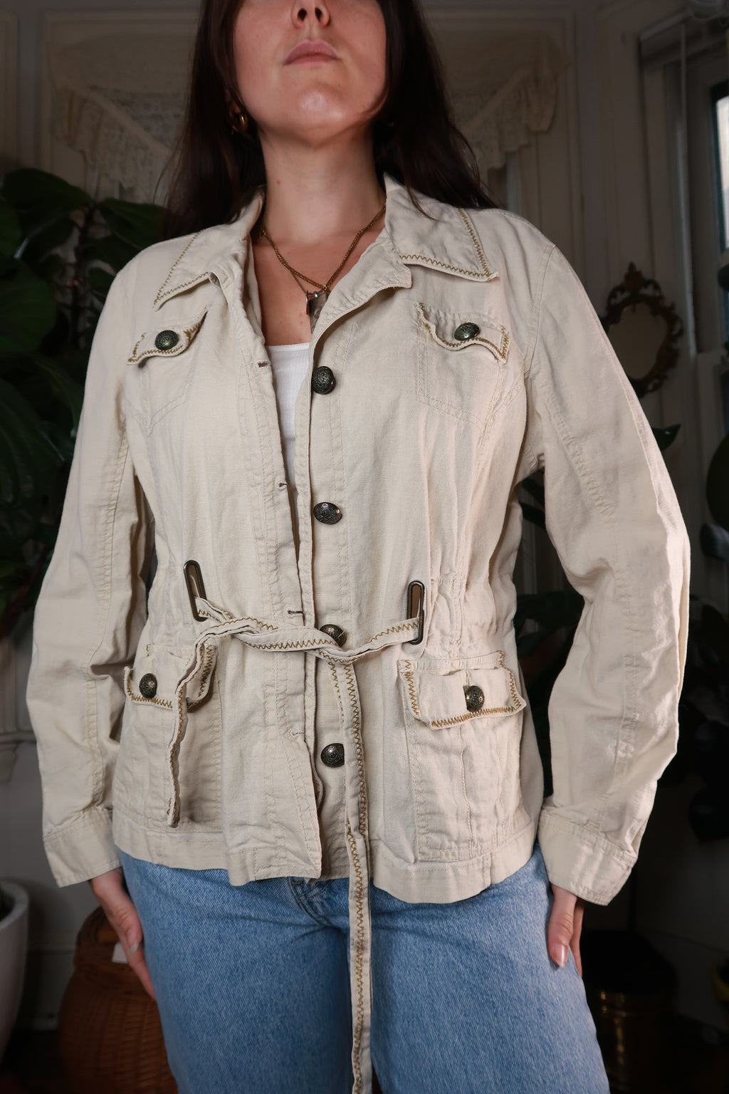 Vintage Y2K Beige Belted Utility Jacket