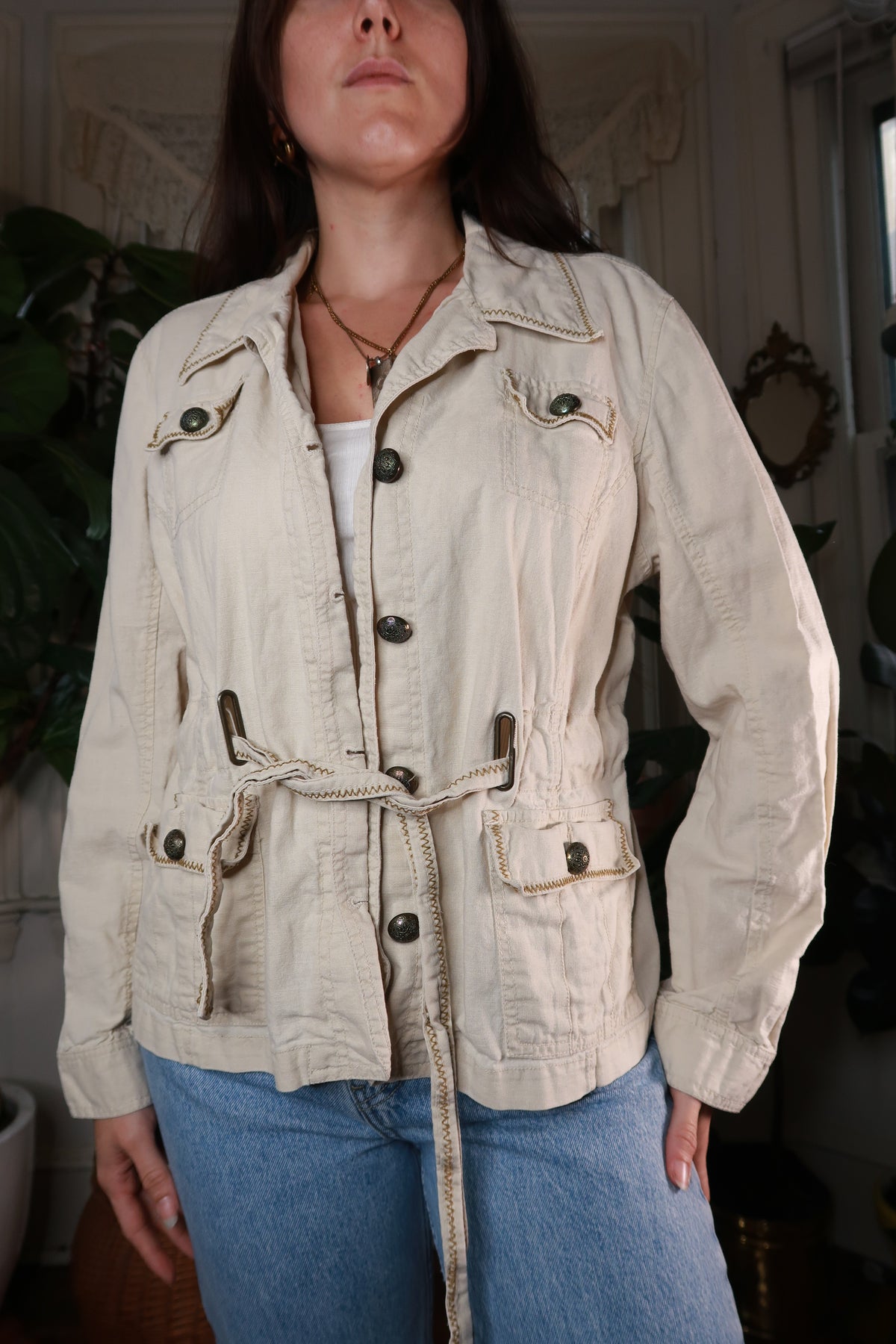 Vintage Y2K Beige Belted Utility Jacket