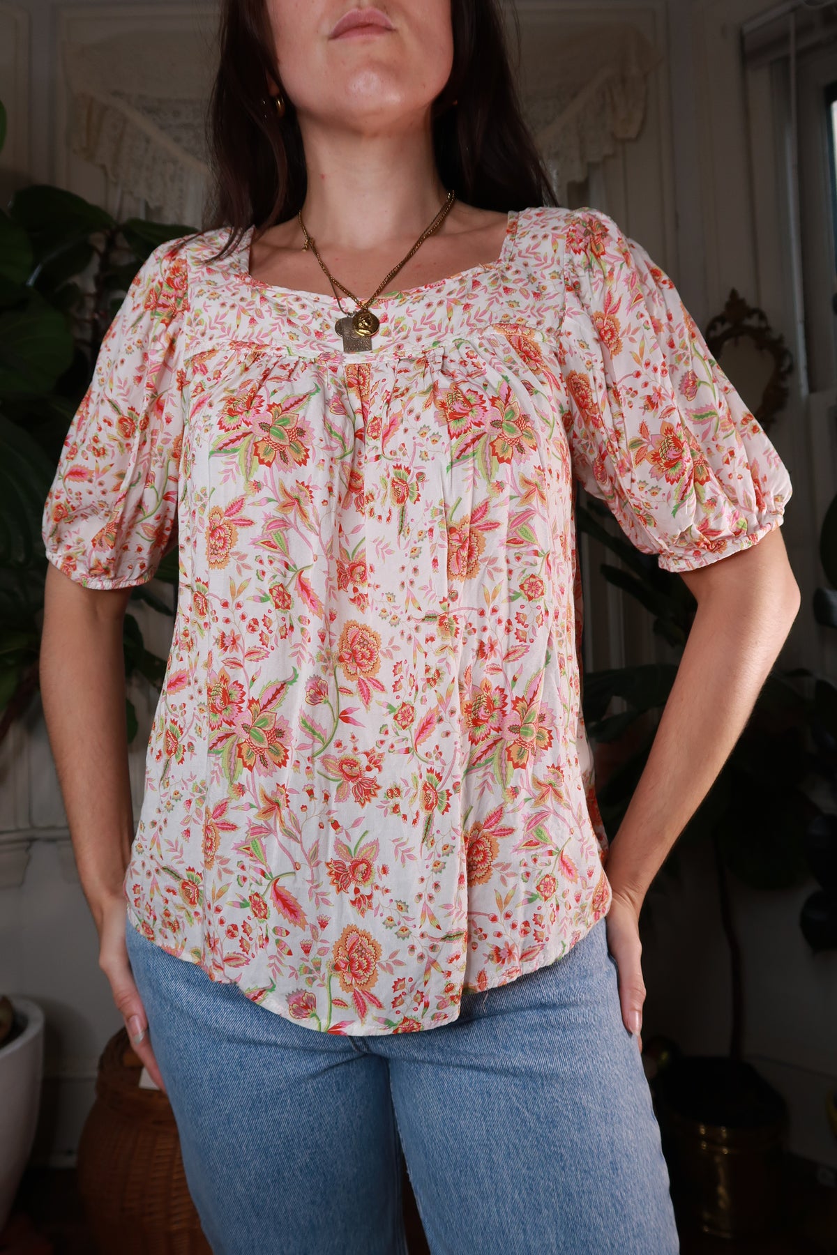 Vintage 2000s Floral Peasant Blouse