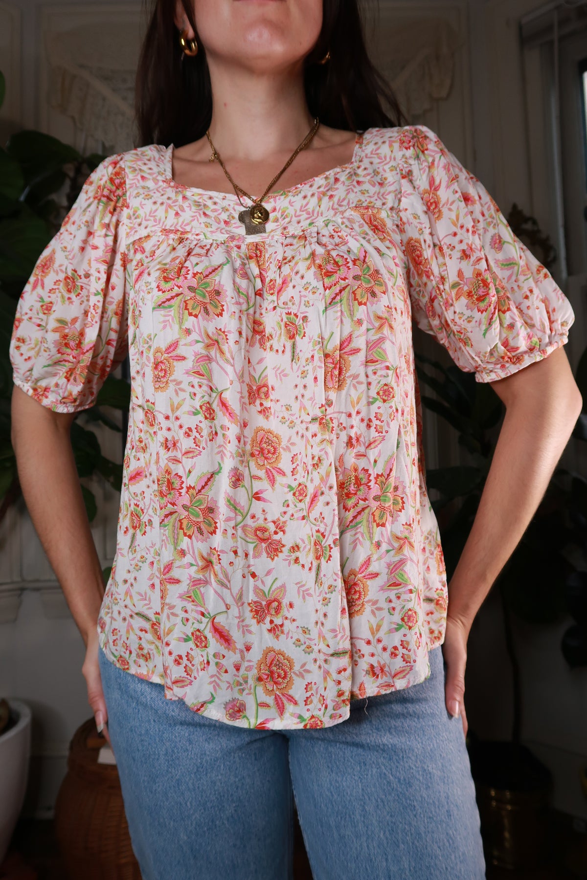Vintage 2000s Floral Peasant Blouse