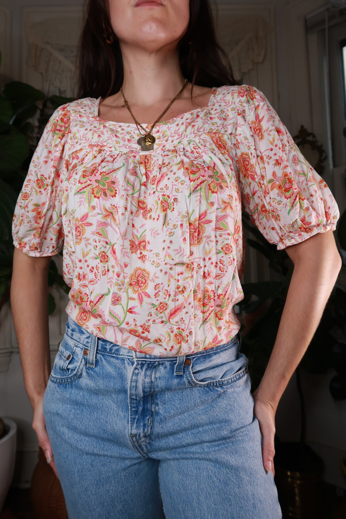 Vintage 2000s Floral Peasant Blouse