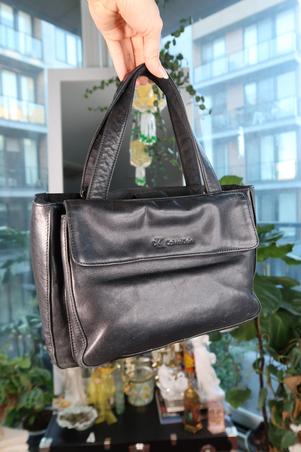 Vintage Calvin Klein Black Leather Mini Tote Bag