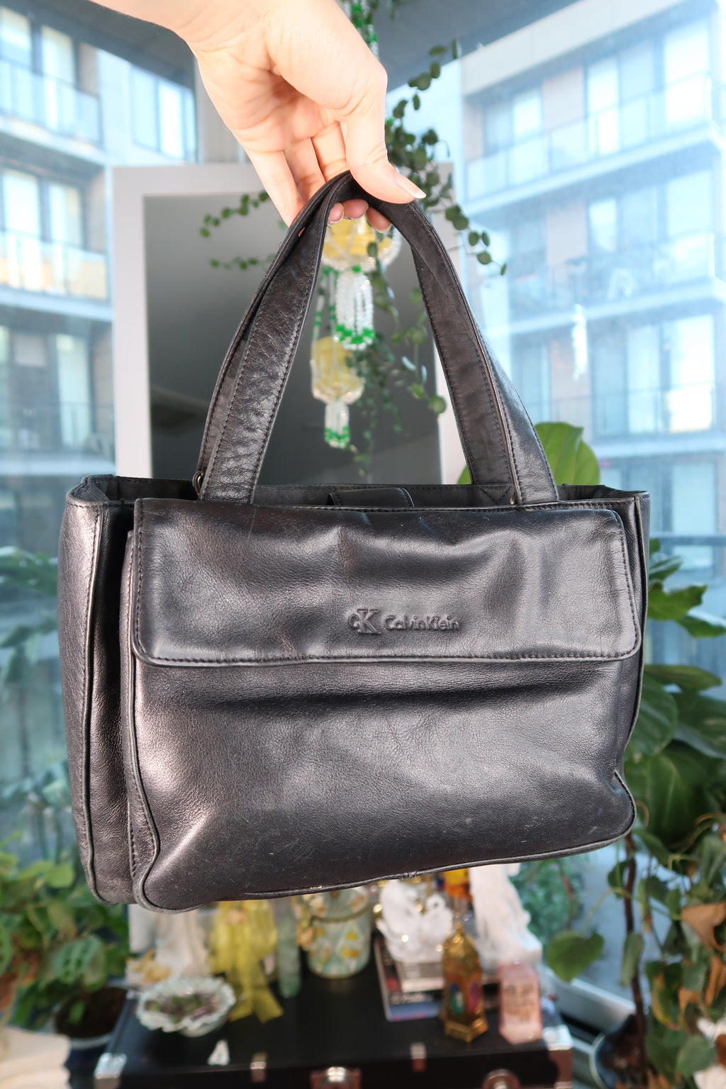 Vintage Calvin Klein Black Leather Mini Tote Bag