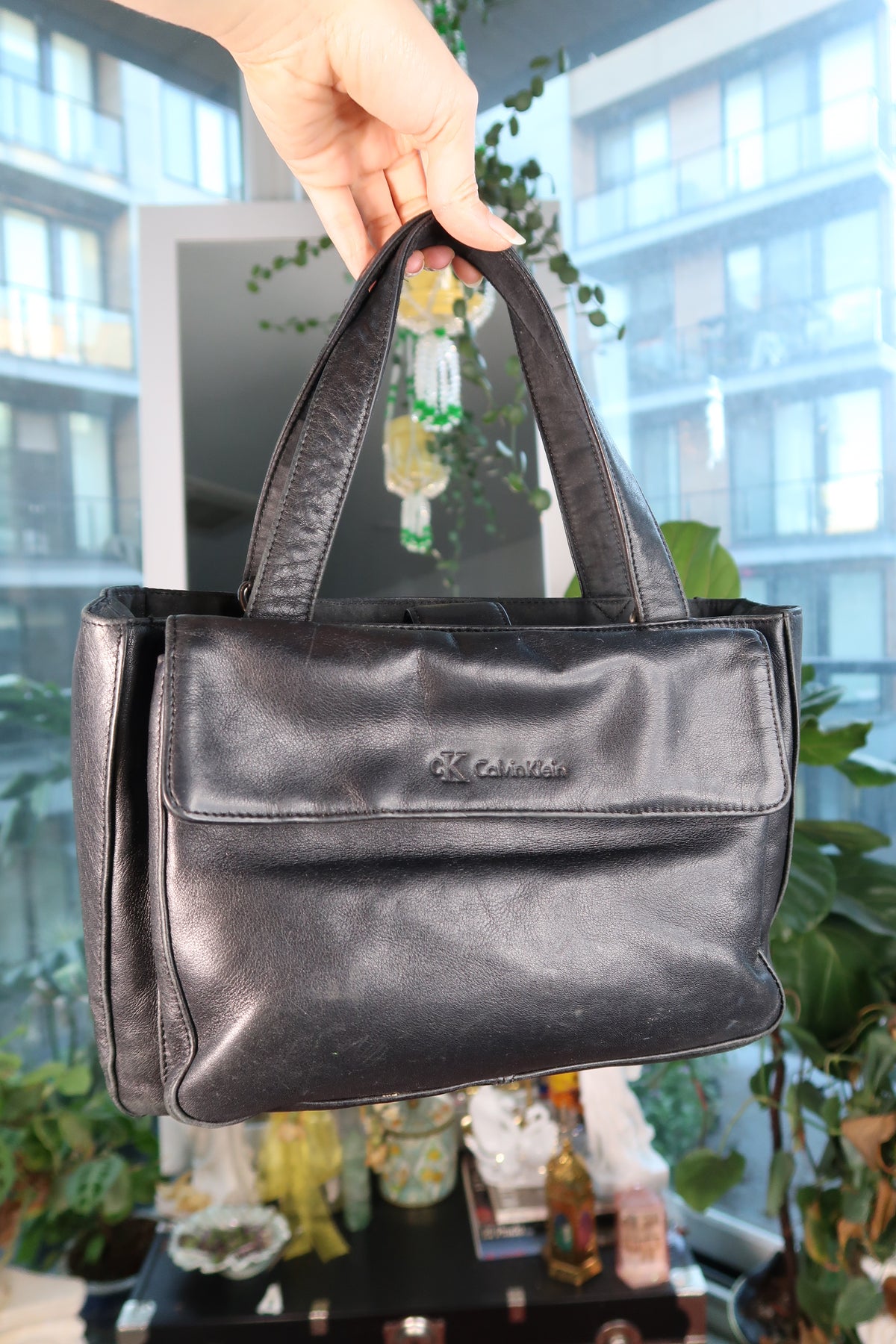 Vintage Calvin Klein Black Leather Mini Tote Bag