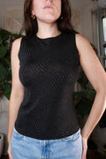 Vintage Y2K black rainbow glitter sleeveless women's top by Elektra Vintage, featuring shiny rainbow accents and a fitted style.