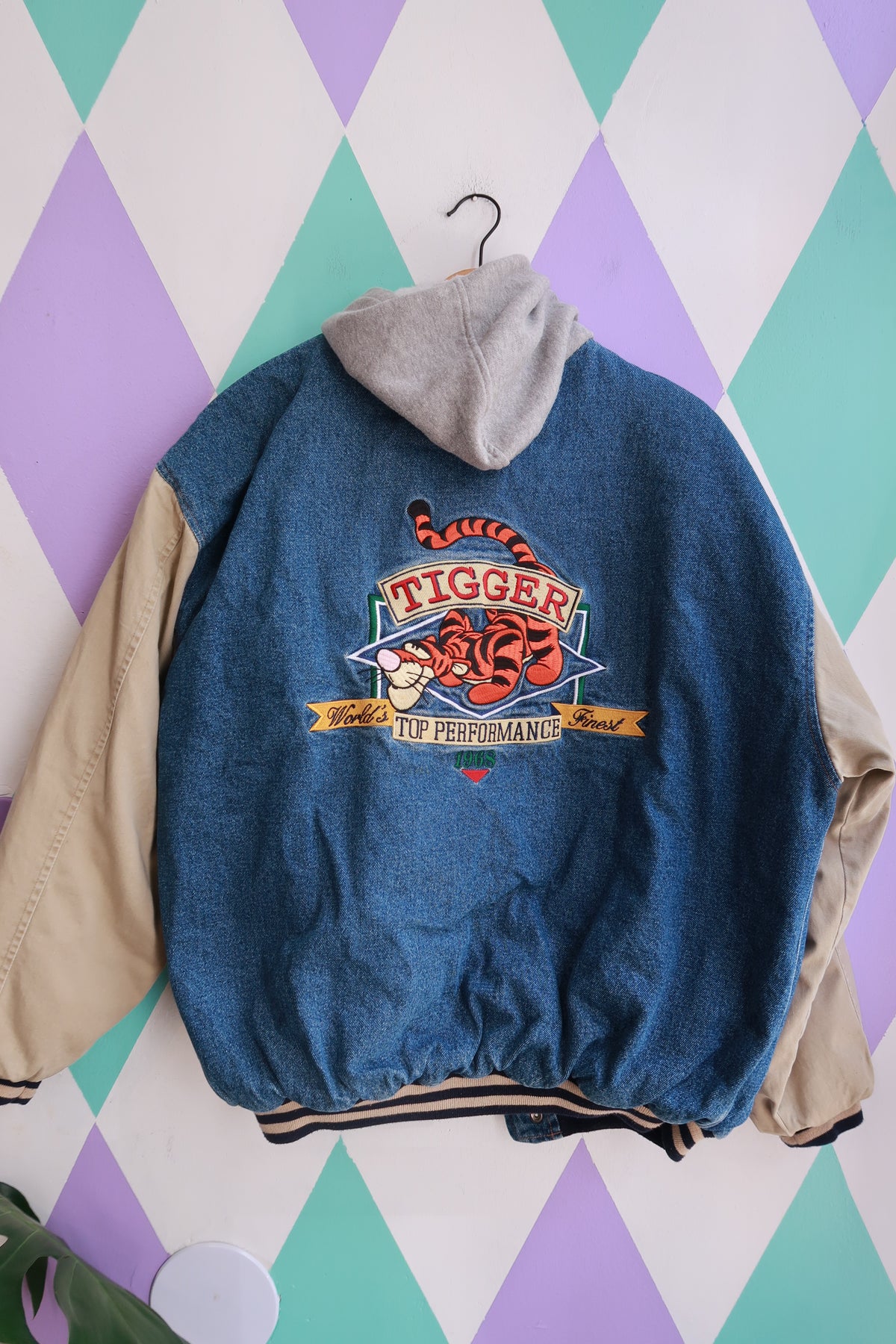 Vintage Disney Tigger Denim Varsity Jacket Hoodie