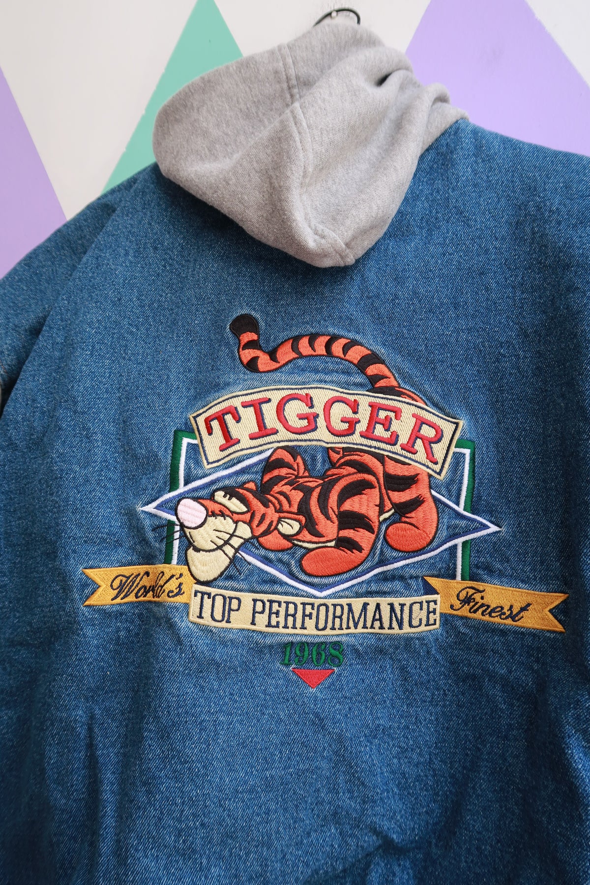 Vintage Disney Tigger Denim Varsity Jacket Hoodie
