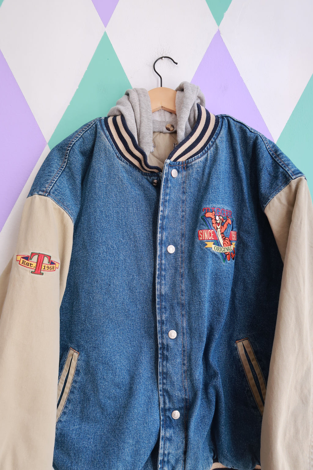 Vintage Disney Tigger Denim Varsity Jacket Hoodie