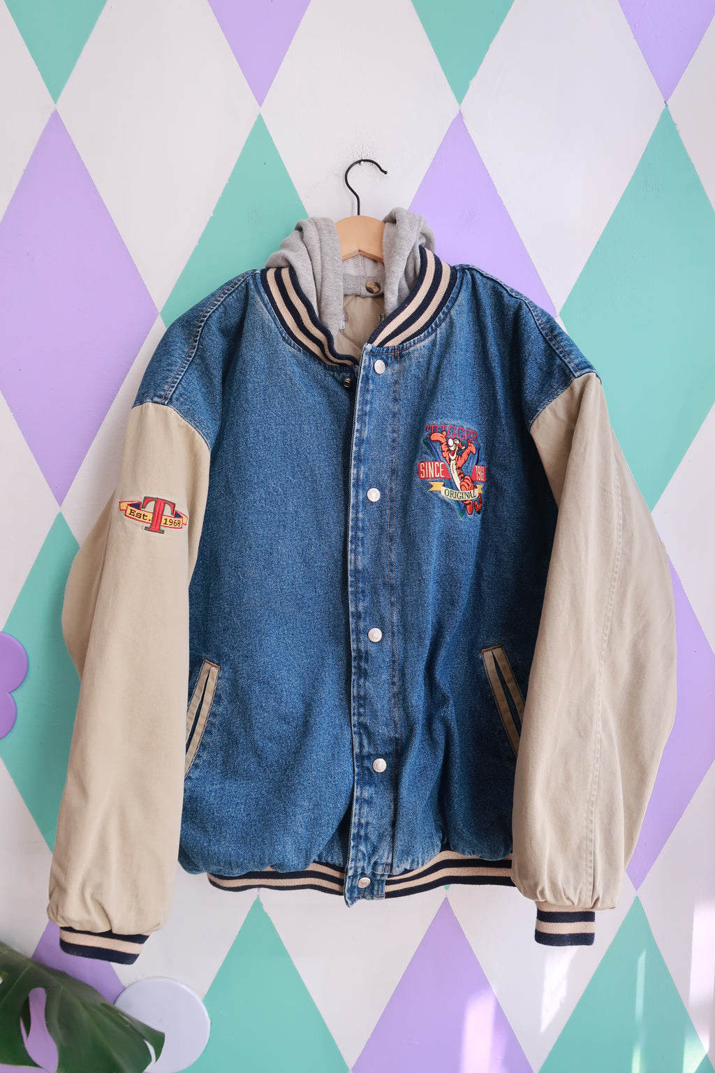 Vintage Disney Tigger Denim Varsity Jacket Hoodie