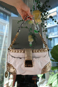 Vintage 2000s White and Gold Shoulder Bag with Chain Strap