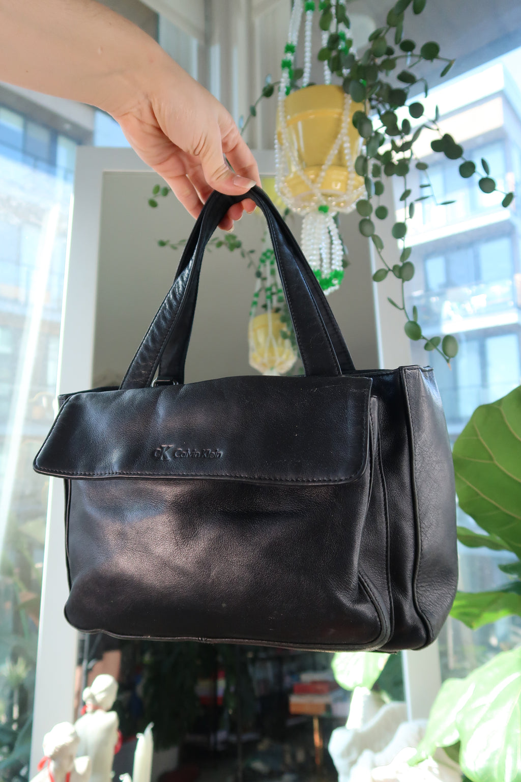 Vintage Calvin Klein Black Leather Mini Tote Bag