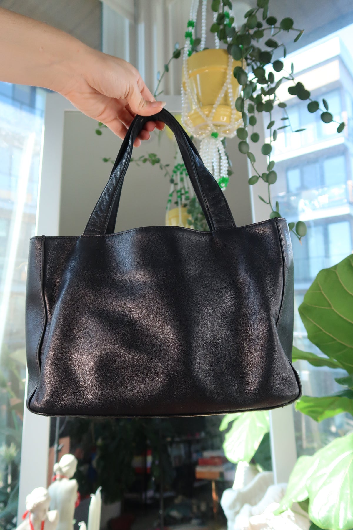 Vintage Calvin Klein Black Leather Mini Tote Bag