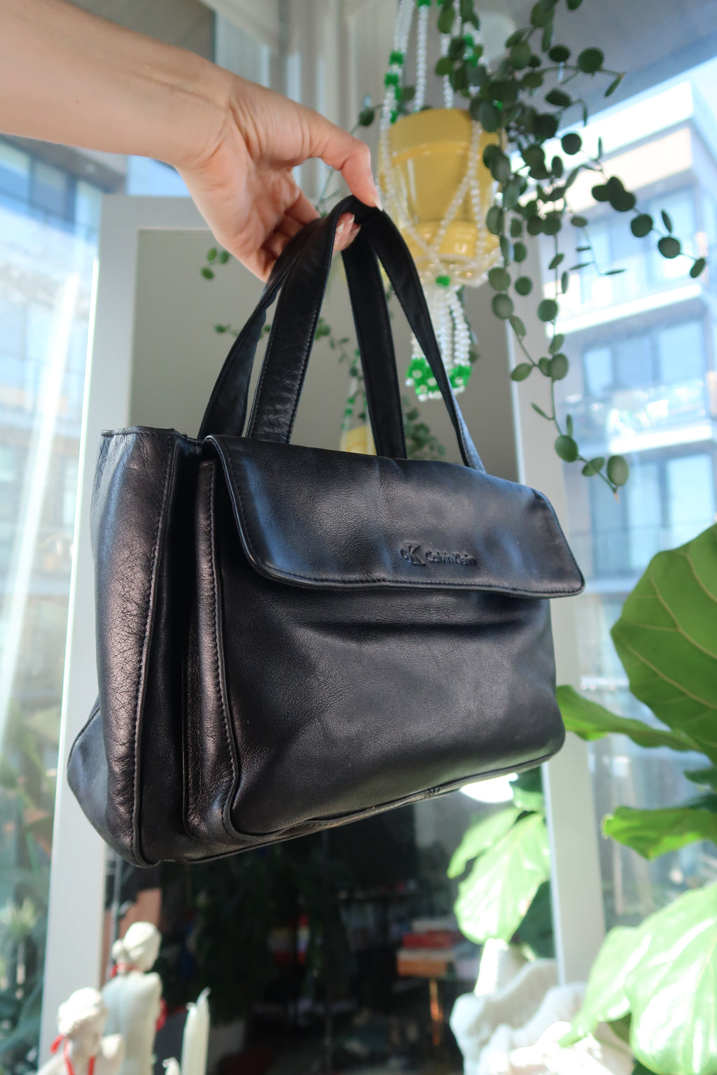 Vintage Calvin Klein Black Leather Mini Tote Bag